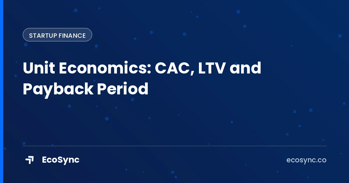 EcoSync article card: Startup Finance - unit economics cac ltv payback