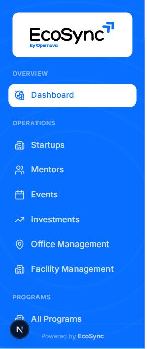 The left-hand navigation menu of the incubation portal showing all sections