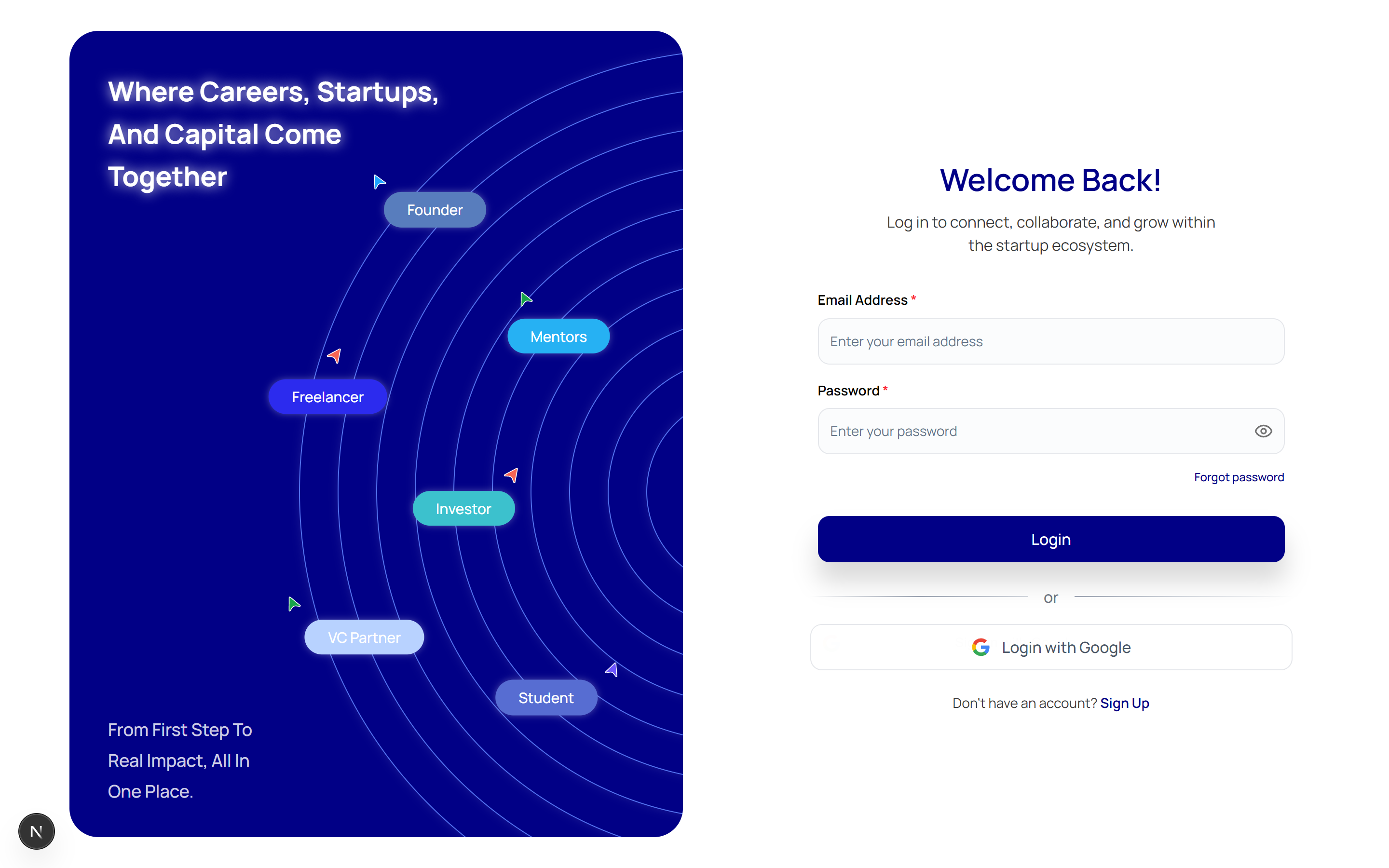 The EcoSync sign-in page with email and password fields